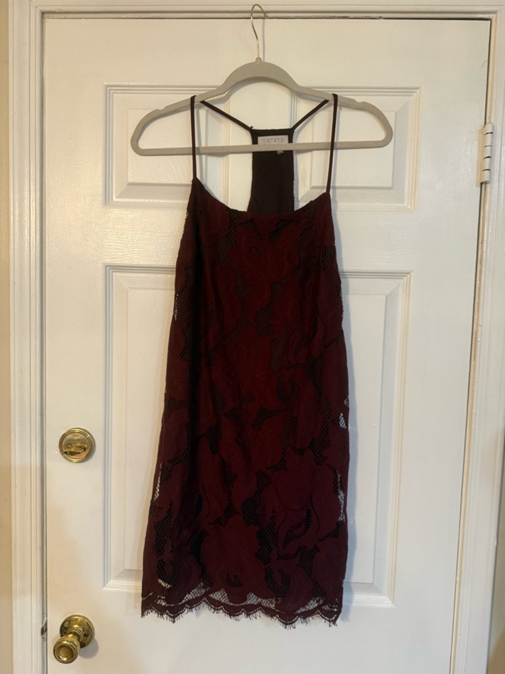 1.STATE Wine Lace Slip Dress